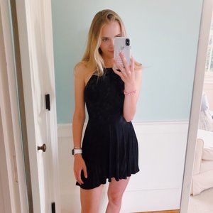 lulu's: black cotton lace up mini dress